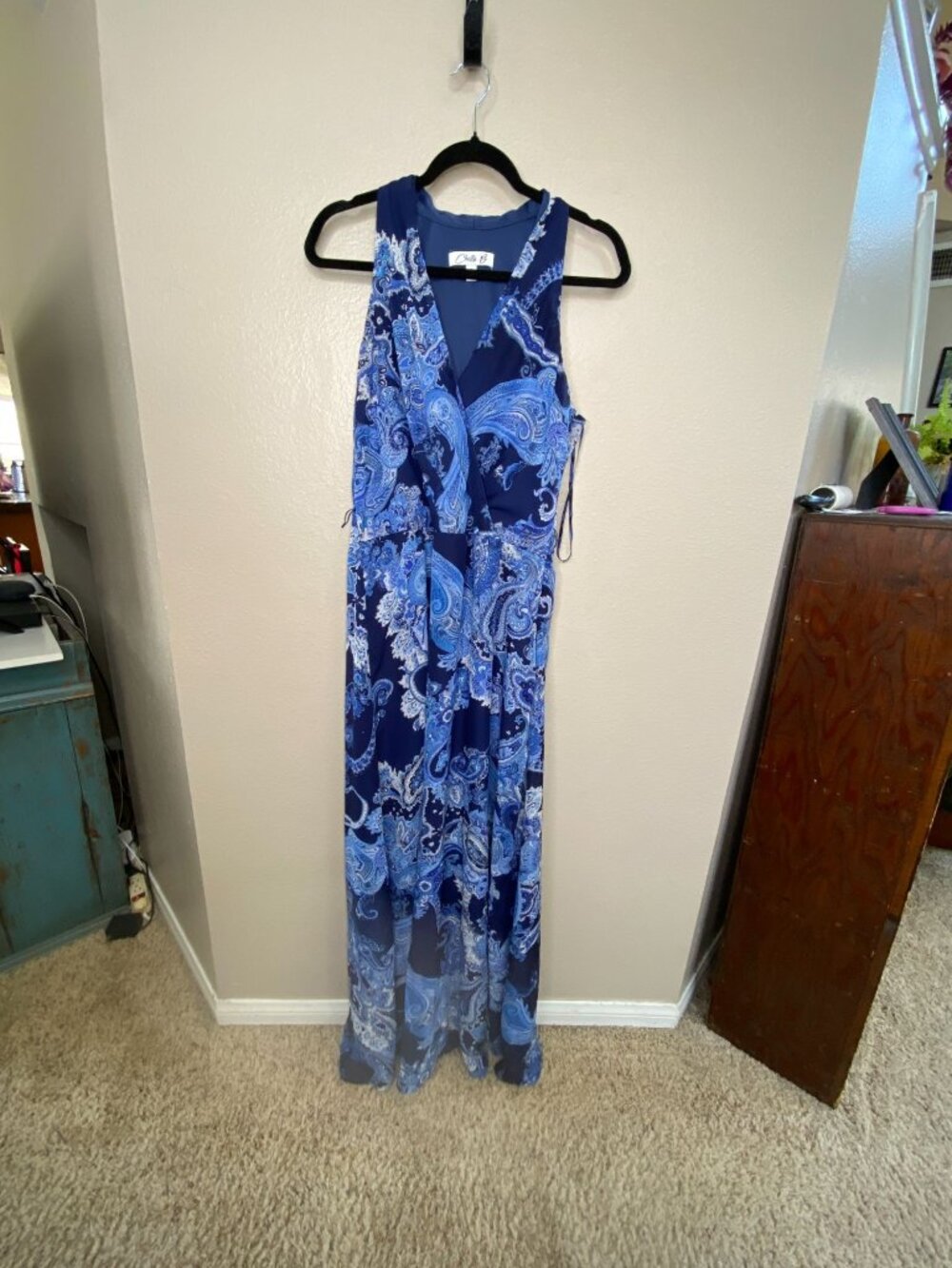 Chetta B Womens Blue Paisley Maxi Dress Size 16 Sleeveless Summer Polyester